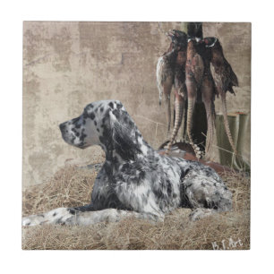English Setter , Pheasant Hunting Tapestry Poster Tile