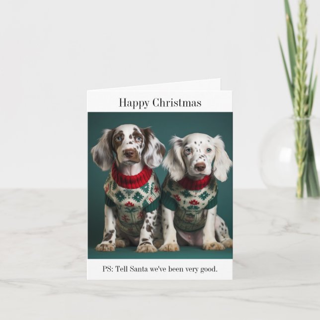 English Setter Puppies in Christmas Sweaters Card (Front)