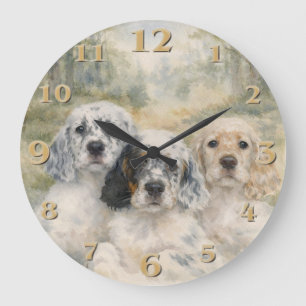 English Setter Puppies Large Clock