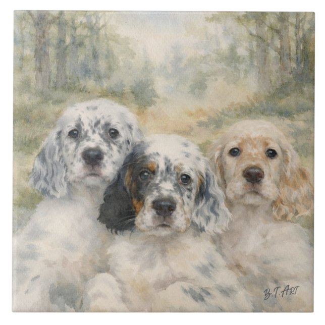English Setter Puppies Tile (Front)