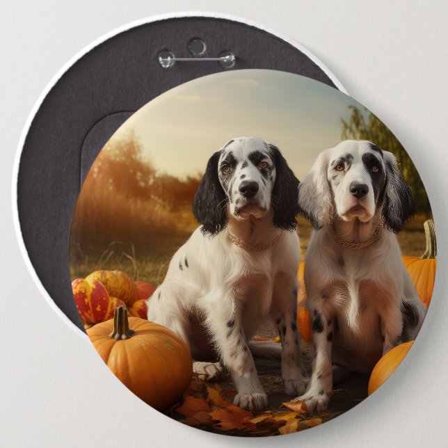 English Setter Puppy Autumn Delight Pumpkin  6 Inch Round Button (Front & Back)