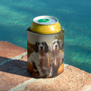 English Setter Puppy Autumn Delight Pumpkin  Can Cooler