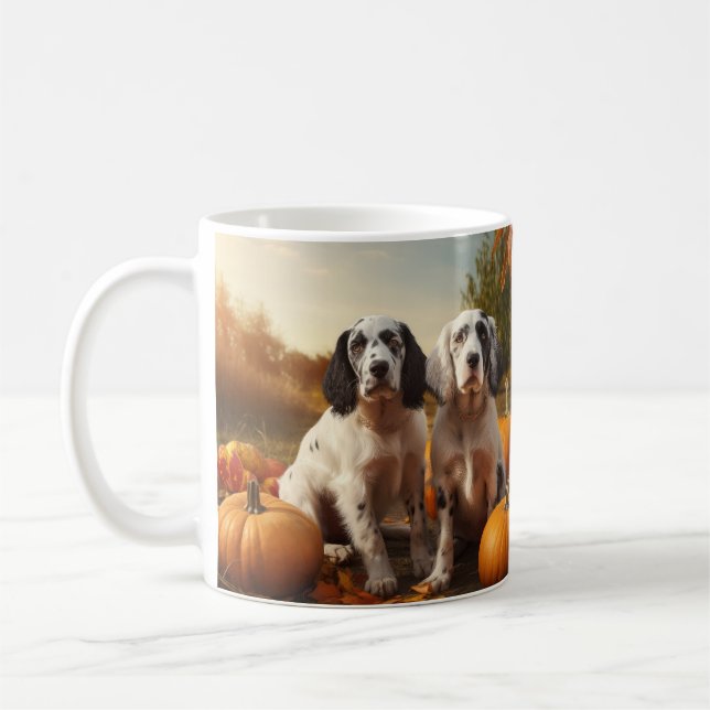 English Setter Puppy Autumn Delight Pumpkin  Coffee Mug (Left)
