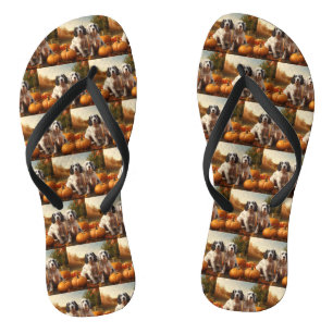 English Setter Puppy Autumn Delight Pumpkin  Flip Flops