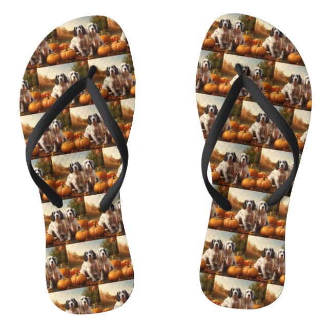 English Setter Puppy Autumn Delight Pumpkin  Flip Flops (Footbed)