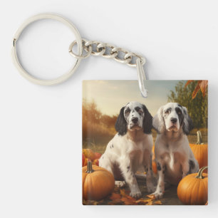 English Setter Puppy Autumn Delight Pumpkin  Keychain