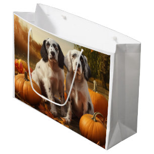 English Setter Puppy Autumn Delight Pumpkin Large Gift Bag