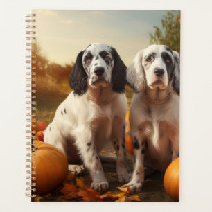 English Setter Puppy Autumn Delight Pumpkin  Planner