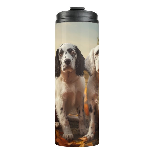 English Setter Puppy Autumn Delight Pumpkin  Thermal Tumbler (Front)
