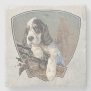 English Setter puppy with a classic shotgun   Stone Coaster