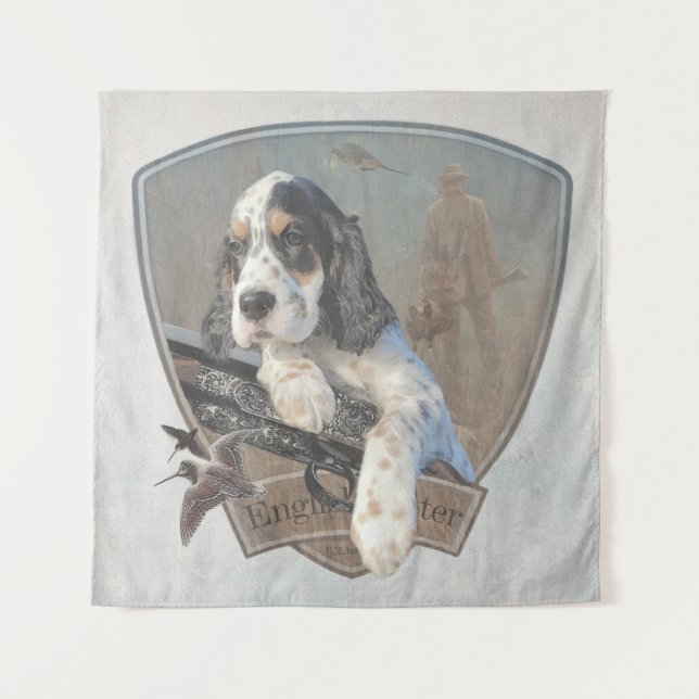 English Setter puppy with a classic shotgun  Tapestry (Front)