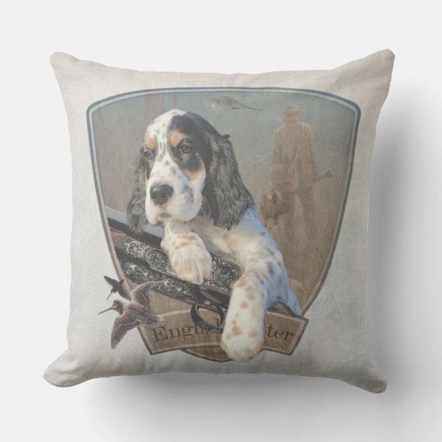 English Setter puppy with a classic shotgun  Throw Pillow (Front)
