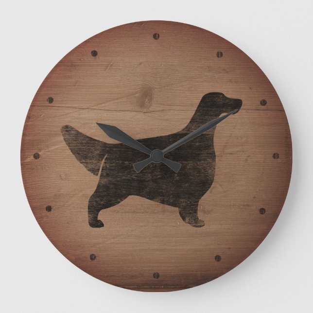 English Setter Silhouette Rustic Style Large Clock (Front)