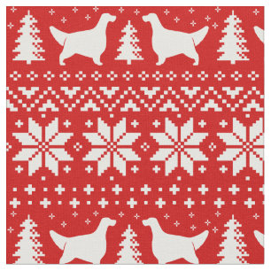 English Setter Silhouettes Christmas Pattern Red Fabric