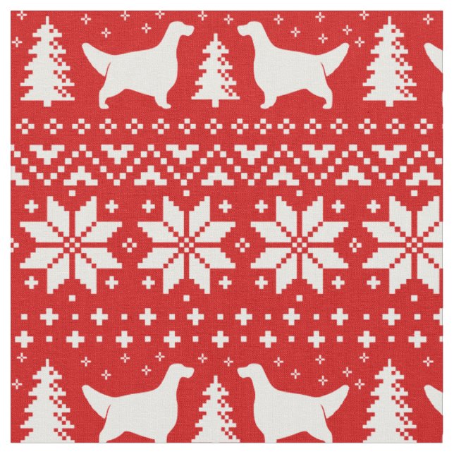 English Setter Silhouettes Dogs Christmas Holiday Fabric (Close Up)
