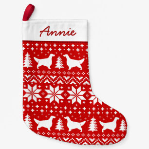 English Setter Silhouettes Pattern Red and White Small Christmas Stocking