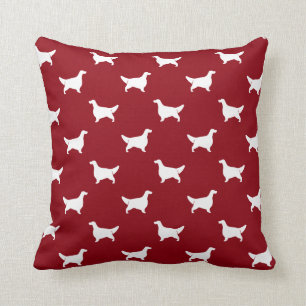 English Setter Silhouettes Pattern Red Throw Pillow