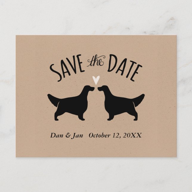 English Setter Silhouettes Wedding Save the Date Announcement Postcard (Front)