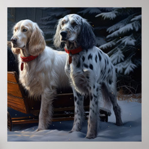 English Setter Snowy Sleigh Christmas Decor 