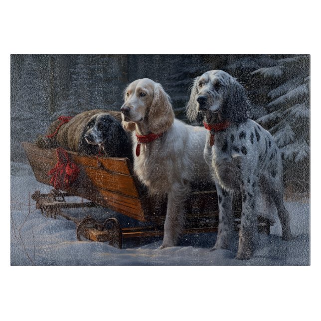 English Setter Snowy Sleigh Christmas Decor  Cutting Board (Front)