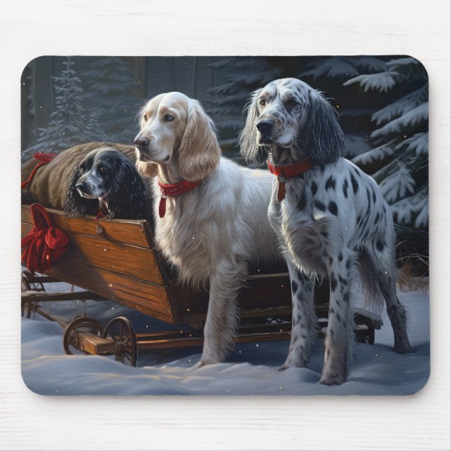 English Setter Snowy Sleigh Christmas Decor  Mouse Pad (Front)