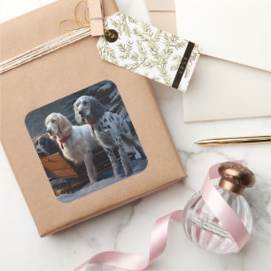 English Setter Snowy Sleigh Christmas Decor  Square Sticker