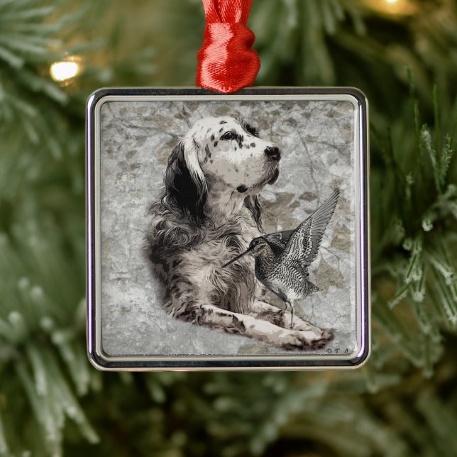English Setter  T-Shirt Trucker Hat Button Keychai Metal Ornament (Tree)
