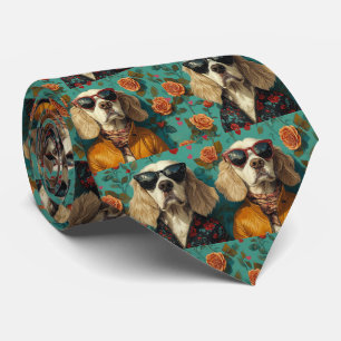 English Setter With Heart Roses Valentine's Day  Tie