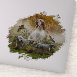 English setter with pheasants, art