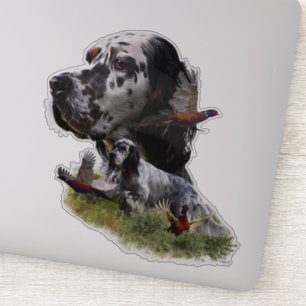 English setter with pheasants, art