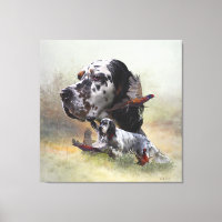 English setter with pheasants, art     