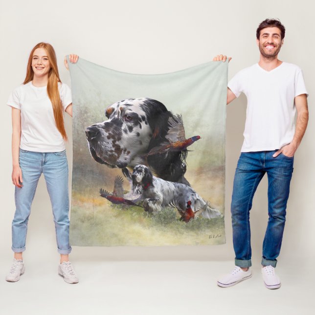 English setter with pheasants, art   fleece blanket (In Situ)