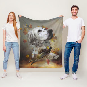 English setter with pheasants, art fleece blanket