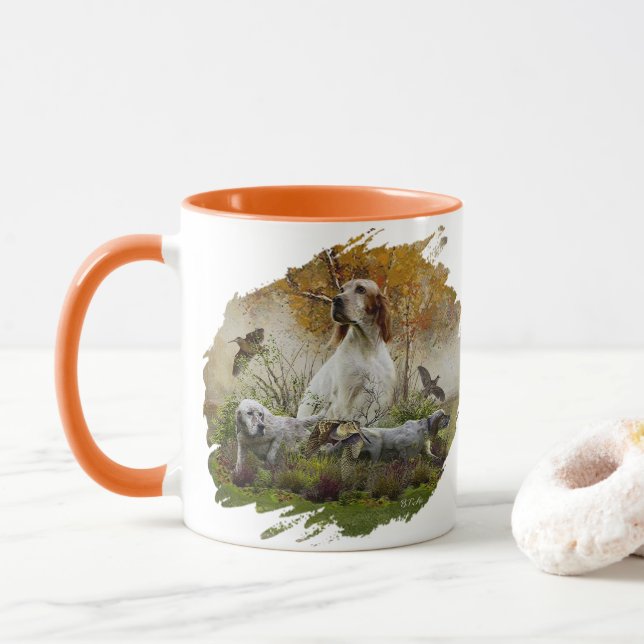 English setter with pheasants, art      mug (With Donut)