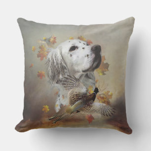 English setter with pheasants, art outdoor pillow
