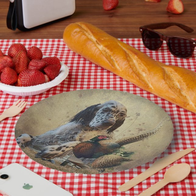 English setter with pheasants, art  paper plate (Picnic)