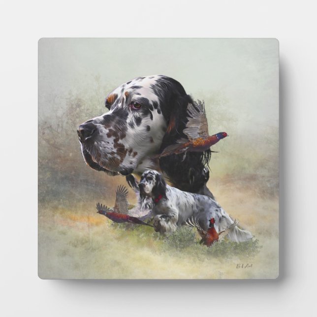 English setter with pheasants, art    plaque (Front)
