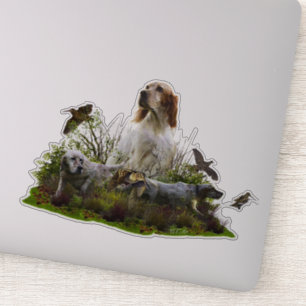 English setter with pheasants, art    sticker