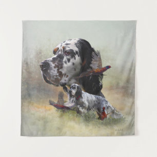 English setter with pheasants, art tapestry
