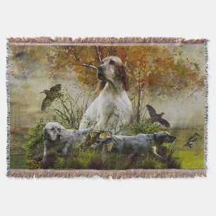English setter with pheasants, art  throw blanket