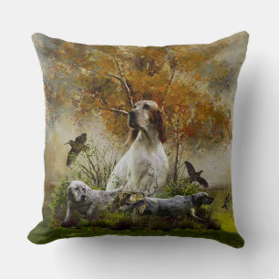English setter with pheasants, art throw pillow