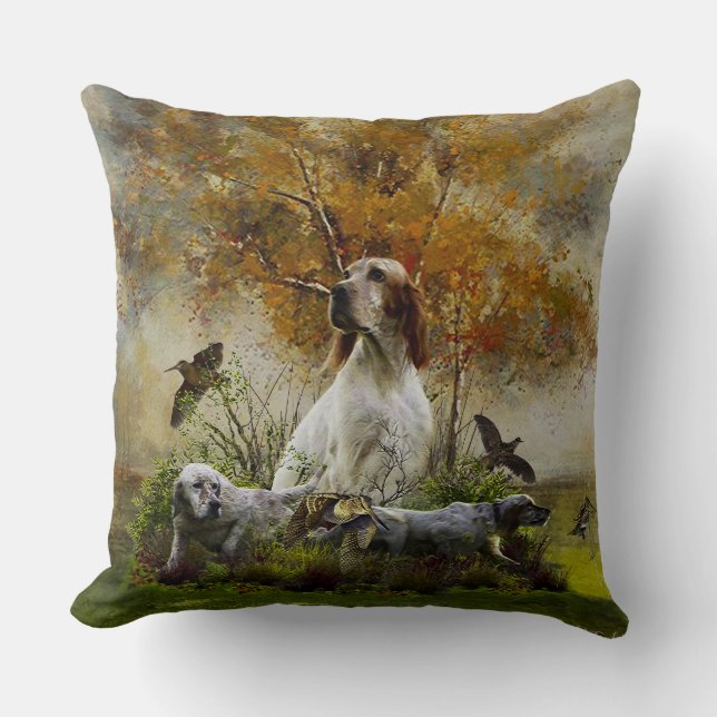 English setter with pheasants, art   throw pillow (Front)