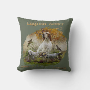 English setter with pheasants, art      throw pillow