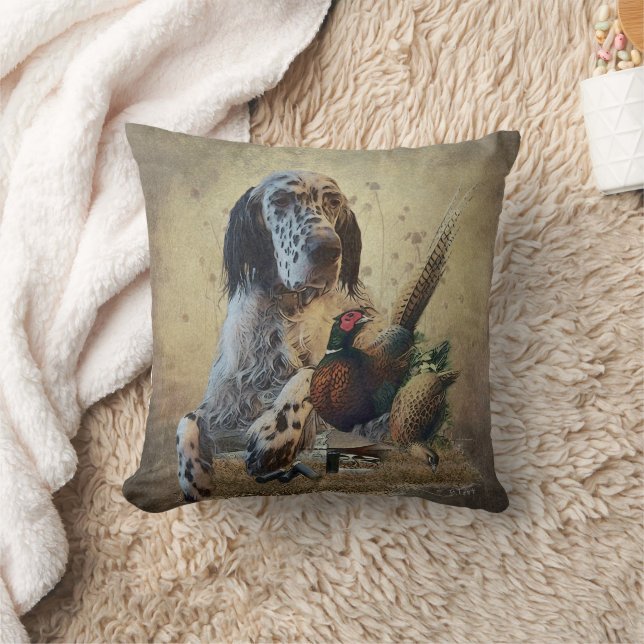 English setter with pheasants, art      throw pillow (Blanket)