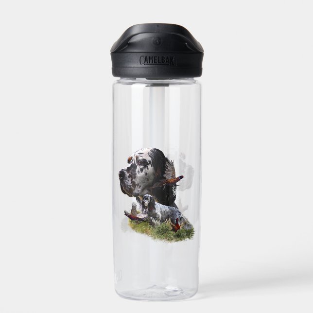 English setter with pheasants, art  water bottle (Back)