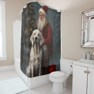 English Setter With Santa Claus Festive Christmas