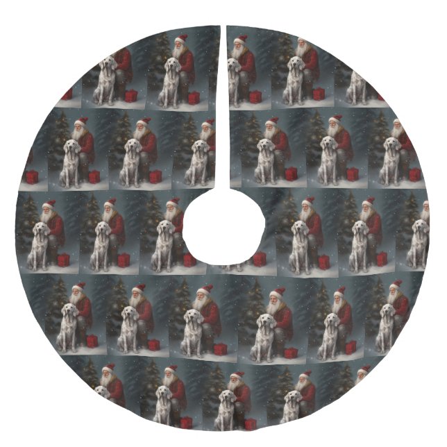 English Setter With Santa Claus Festive Christmas Brushed Polyester Tree Skirt (Front)
