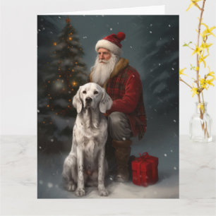 English Setter With Santa Claus Festive Christmas Card