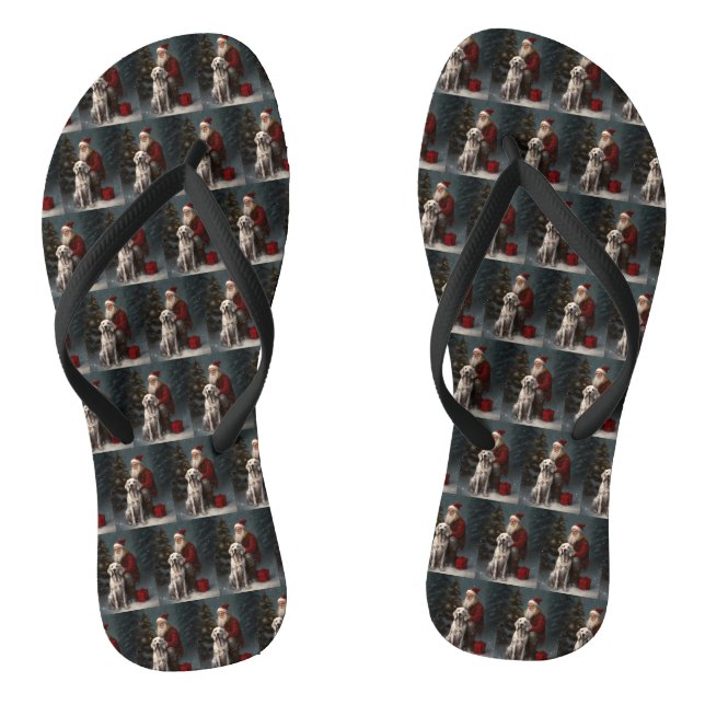 English Setter With Santa Claus Festive Christmas Flip Flops (Footbed)