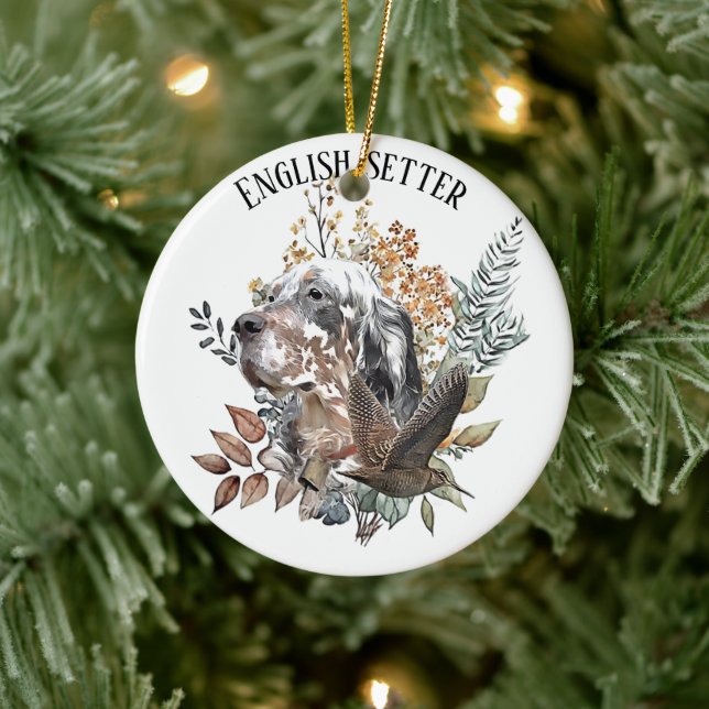 English setter , Woodcock Hunting , Art  Ceramic Ornament (Tree)